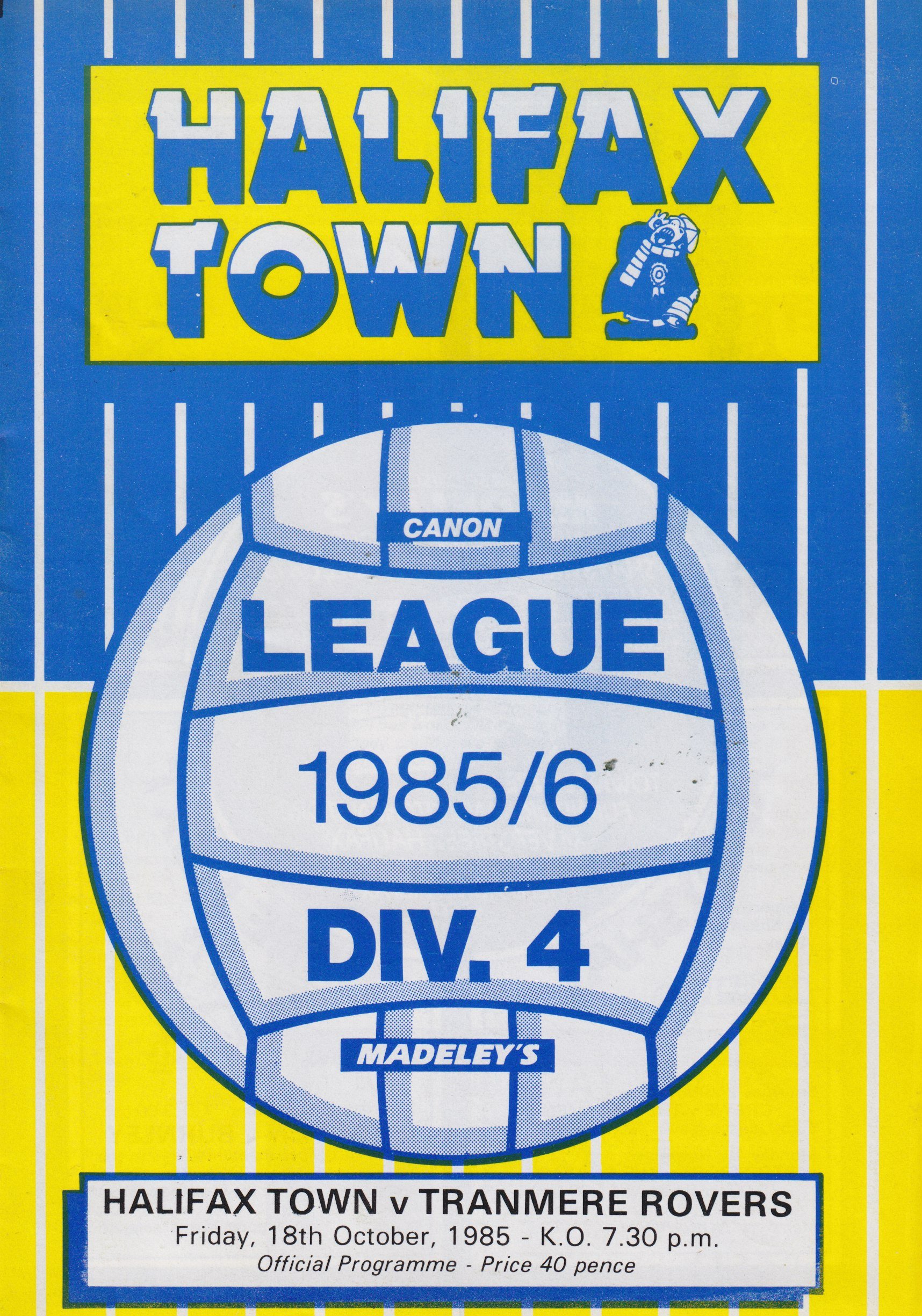 Halifax Town v Tranmere Rovers match programme